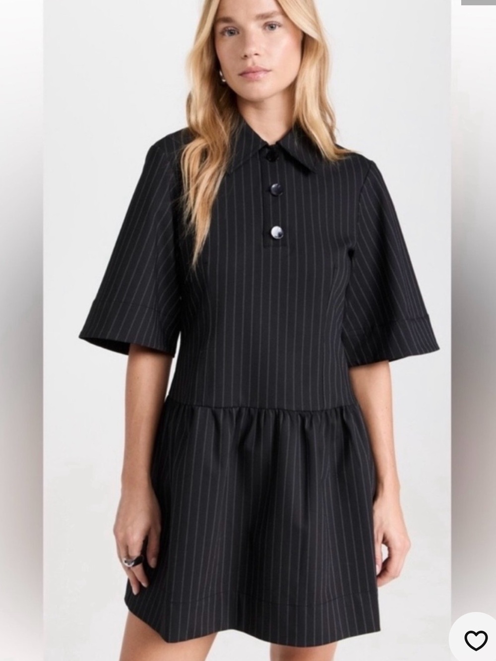 Ganni Black Pinstripe Collared Dress - size 40- like new